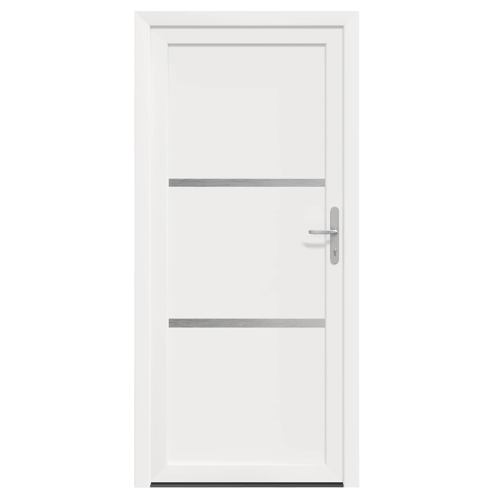 Vordertür Weiß PVC 88 x 200 cm Haustür mit Glas, Zarge, Schloss und Beschlag für Eingang, Wohnung, Neubau, Renovierung, Einbruchhemmend, Wärmedämmung, Schallschutz, Mehrfachverriegelung