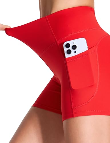 Image of THE GYM PEOPLE High Waist Yoga Shorts for Women's Tummy Control Fitness Athletic Workout Running Shorts with Deep Pockets