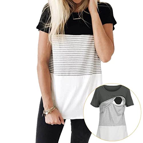 SUWIAKLALL Camiseta para mulheres grávidas, gola redonda, amamentação, verão, algodão, manga curta,