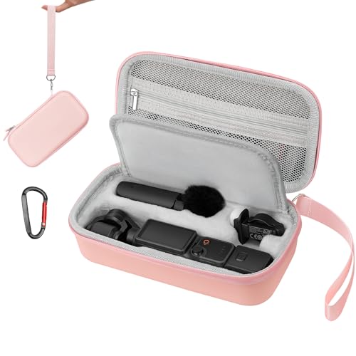 AMAZEAR Portable Carry Case for DJI OSMO Pocket 4 / Xtra Muse Pocket4 Accessories Hard Shell Bag for Protection Storage Organizer with Shoulder Strap Pink