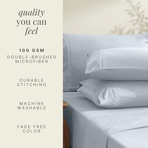 Image of Hearth & Harbor Bed Linen Set - Queen Size - 6 Piece - Ice Blue - Extra Deep Pocket Sheets - Microfiber