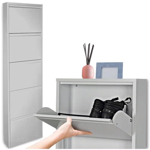 Scarpiera Salvaspazio Slim GRIGIO (5 Ante 15 Paia, Nessun Montaggio) Struttura in Metallo resistente (no plastica, tessuto, or legno), per Interni/Esterni, Scarpe/Stivali, Garanzia 15 Anni