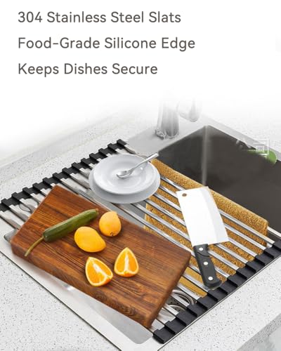 Hemompito 17.72" Dish Drying Rack Over the Sink, 304 Stainless Steel, Non-Slip Silicone Edges & Quick Drainage, Folding Space-Saving for Home & RV Kitchen, Dish Drainer, Cooling Rack & Sink Cover — view 2