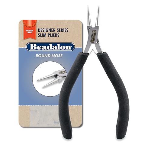 Beadalon Designer Series Slim Round Nose Pliers, Black Vinyl-Free Grips, Stainless Steel, Box Joint, Double Leaf Springs, 5.75 in