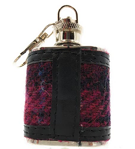 Glasgow Kilt Company Glen Appin Flasque de cuisine - Emballée - Couverture tissée à la main en acier inoxydable, profil fin, whisky, rhum, vodka, cadeau idéal 28,3 g (carreaux framboise), 002 Cover