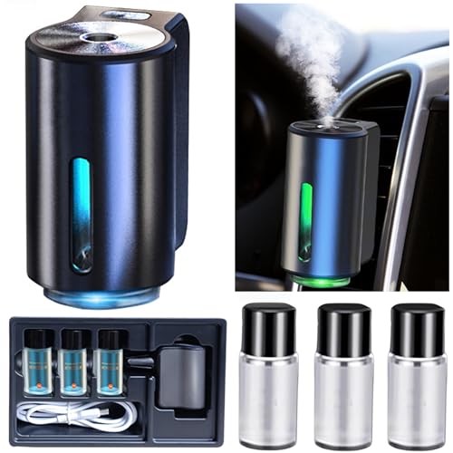 Smart Car Air Freshener, Car Air Freshener Diffuser, Rechargeable Car Aroma Diffuser, 3 Levels of Adjustable Intelligent Car Diffuser Men’s Fragrance with 3 Bottles of Cologne