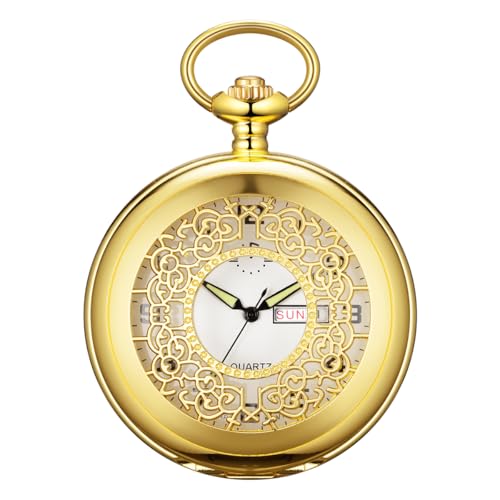 Image of BOSHIYA Smooth Quartz Pocket Watches for Men Classic Arabic Digital Luminous Dial & Day Date Pocket Watch with Chain Christmas Graduation Birthday Gifts