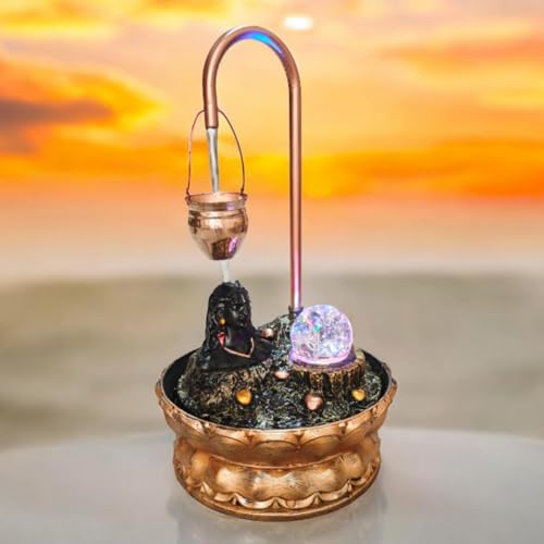 Image of Decrosh Copper Metal Shivling Water Fountain with Crystal Ball for Home Decor Showpiece Tabletop Waterfall Decoration | Indoor & Outdoor (Medium, Adiyogi Fountain)