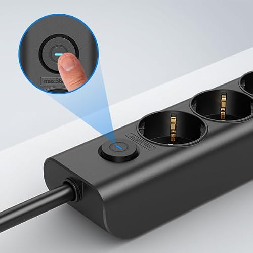 Listwa zasilająca 9 w 1 z USB, 3680 W, listwa zasilająca z przełącznikiem, wtyczka wielokrotna 16 A, z 2 USB C, montaż ścienny, gniazdo rozdzielające do smartfonów, iPAD, kabel 1,8 m, czarna