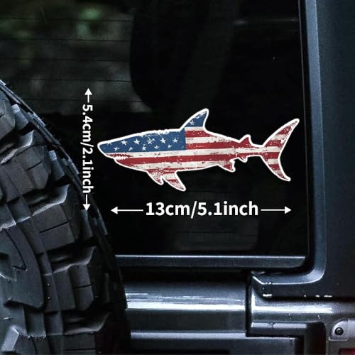 Image of Funny Fishing Bumper Sticker - Weatherproof Auto Laptop Car Decal - Tactical Shark Fish USA Flag Design - Perfect for Cars, Trucks, Boats, RVs, and Tackle Boxes