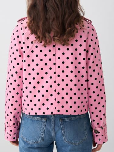 Tankaneo Womens Cropped Trench Coat Polka Dots Lapel Double Breasted Short Jacket Outwear with Pockets — view 5