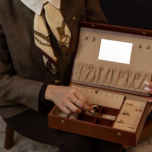 Image of Time Resistance Leather Jewelry Box - Full Grain Leather Organizer, Accessories Storage for Women - Jewelry Case (Cognac Brown)