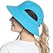 Muryobao Women Ponytail Sun Hat Wide Brim Summer Shade Hats Outdoor UV Protection Packable Mesh Bucket Cap for Safari Beach Travel Fishing Gardening Hiking Blue