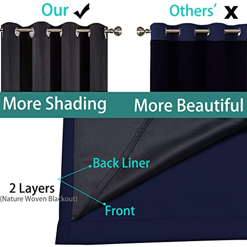 Image of Yakamok Navy Blue Blackout Patio Door Curtain Panels W100 x L108,1 Panel | Noise Reducing Barrier Panel for Sliding Glass Door, 2 Thick Layers Heat Full Light Blocking Patio Door Drapery