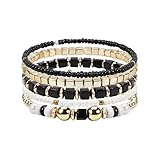 Jocbean Stackable Beaded Bracelets Set Black Gold Pearl Beads Jewelry Bohemian Accessories