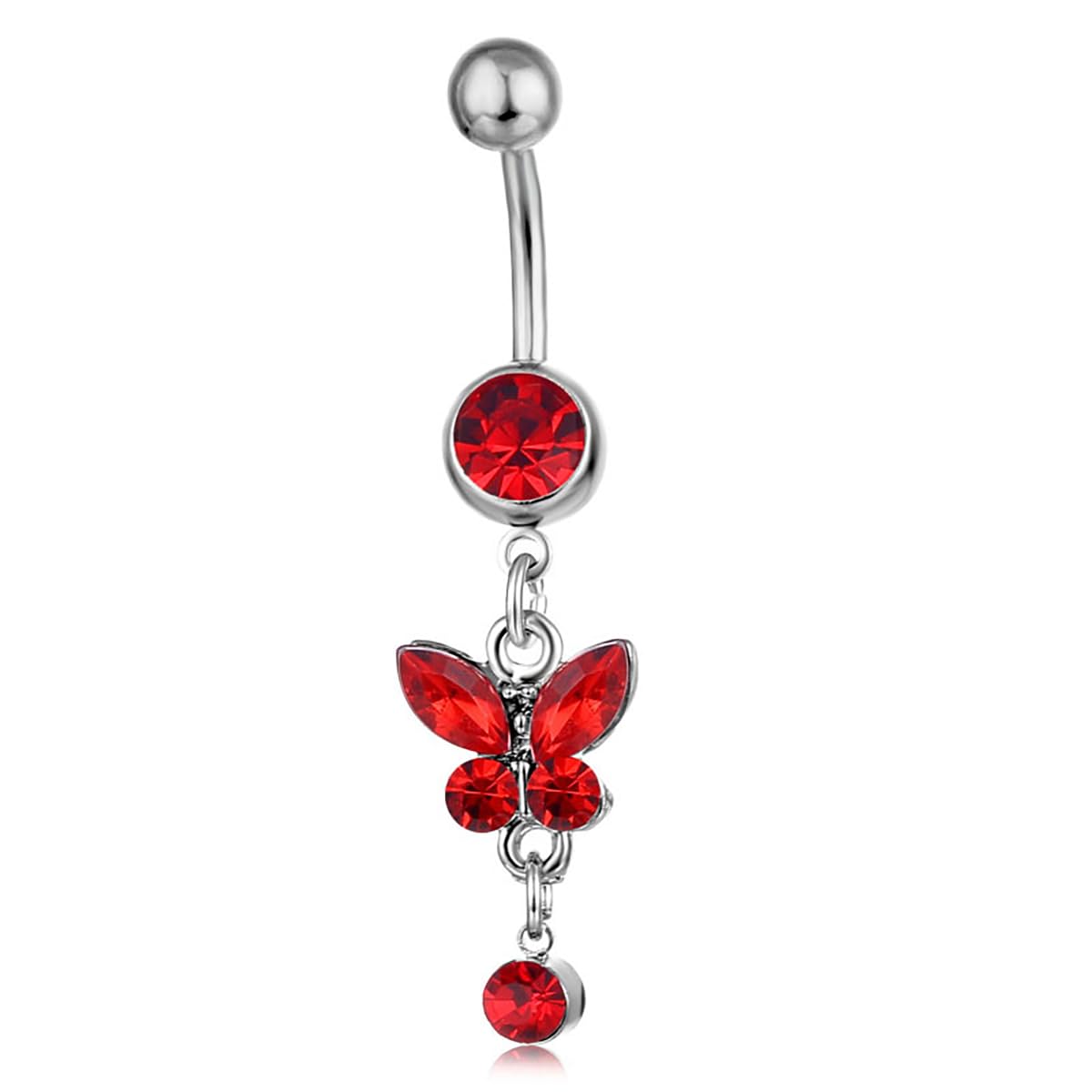 Rheinstone Butterfly Belly Button Rings Surgical Stainless Steel Diamond Pendant Navel Rings Crystal Navel Nails Butterfly Jewelry for Women
