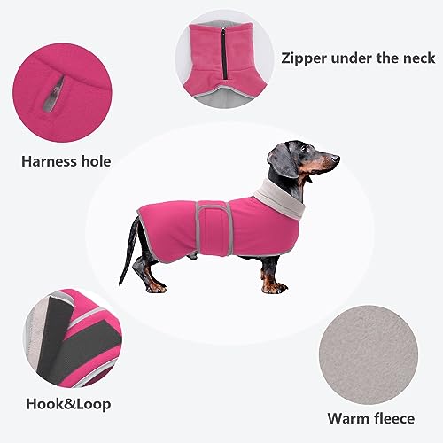 Dachshund Coats Sausage Dog Fleece Coat in Winter Miniature Dachshund Clothes with Hook and Loop Closure and high vis Reflective Trim Safety – Pink – XS Dachshund Coats Sausage Dog Fleece Coat in Winter Miniature Dachshund Clothes with Hook and Loop Closure and high vis Reflective Trim Safety – Pink – XS