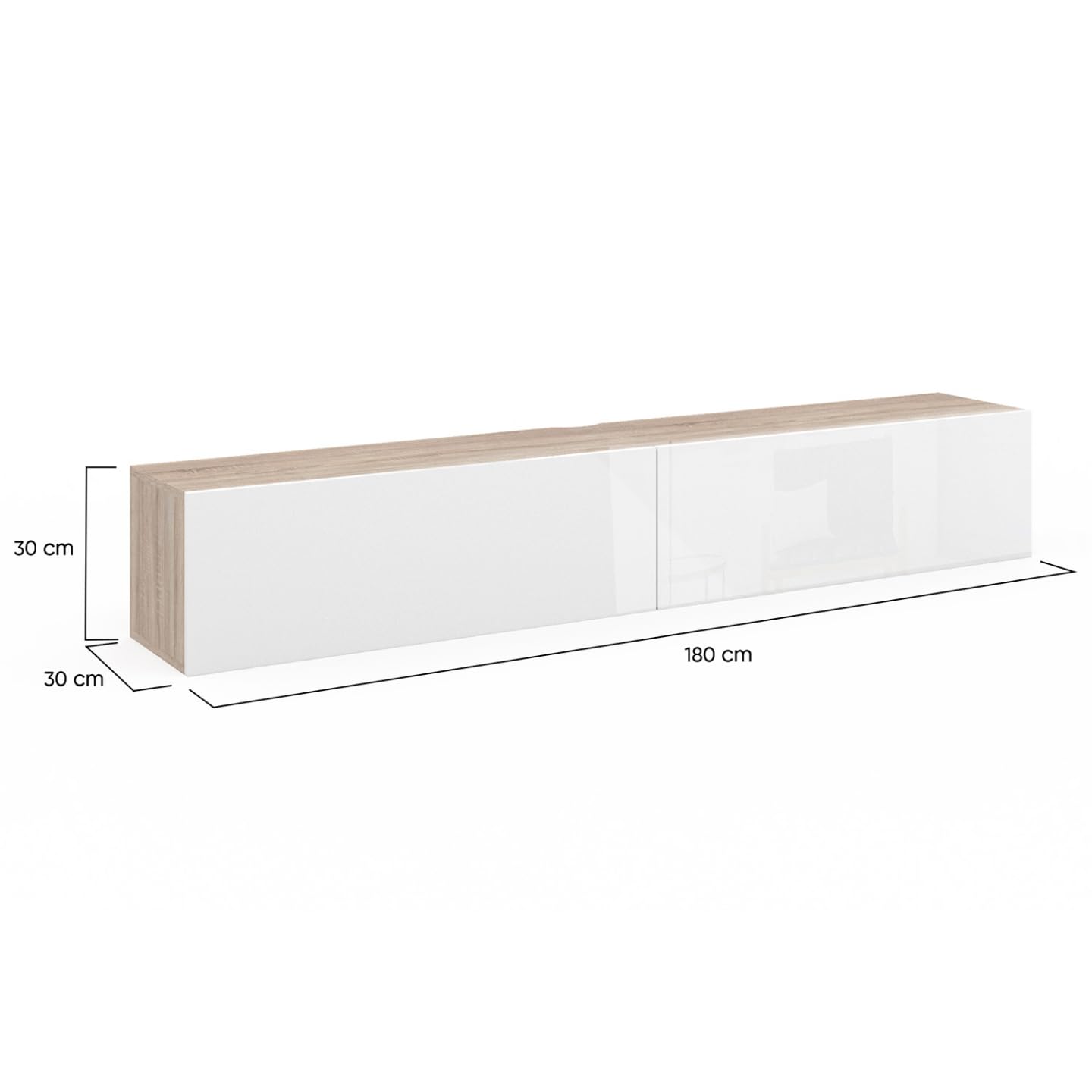 IDMarket - Mueble TV suspendido ELIO 2 puertas madera y blanco 180 cm