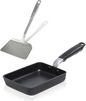 TECHEF - Tamagoyaki Japanese Omelette Pan/Egg Pan Skillet with 304 Stainless Steel Solid Turner Spatula