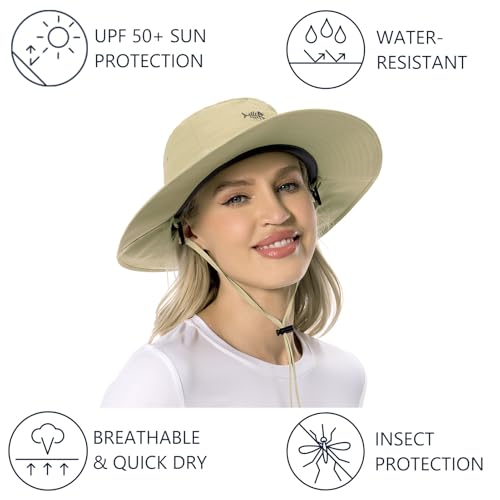 Image of BASSDASH UPF 50+ Mosquito Sun Hat with Hidden Head Net and Neck Flap for Men Women Outdoor Fishing Hiking Camping