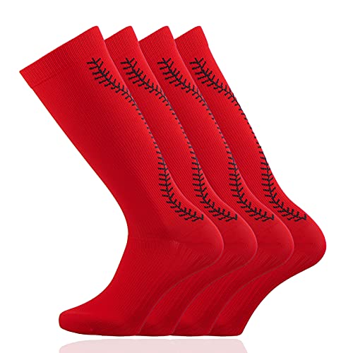Youper Softball-Socken mit Nähten für Jugendliche und Erwachsene (2 Paar), rot / schwarz, Large Cover