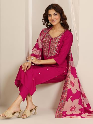 Image of Libas Embroidered Viscose Straight Kurta With Trouser and Dupatta