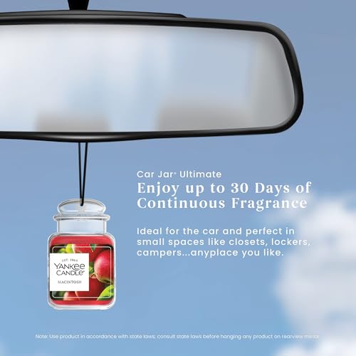 Image of Yankee Candle Car Jar Ultimate Hanging Air Freshener, Macintosh Scent, Neutralizes Odors, Up to 30 Days