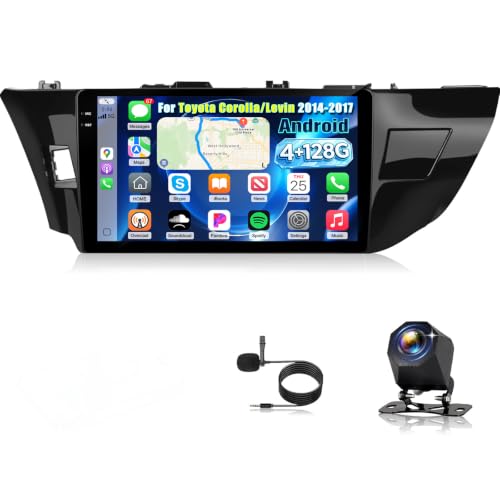 [4+128G] NHOPEEW Car Radio for Toyota Corolla/Levin 2014-2017 - Wireless Carplay and Android Auto - 10 Inch Incell Touchscreen Android Car Stereo - GPS / 5GHz WiFi/EQ Audio/SWC + AHD Backup Camera
