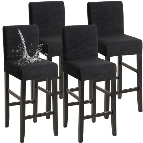 Image of YISUN Waterproof Bar Stool Covers, Stretch Barstool Slipcovers with Backs, Removable Washable Pub Tall Chair Slipcover, Counter Chair Seat Protector Cover, Jacquard Black 4 Pack