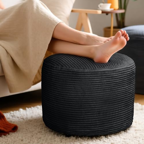 AMCATON Round Corduroy Footstool Pouf for Couch