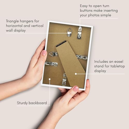 Americanflat 4x6 Picture Frame with Shatter-Resistant Glass - Streamline Collection - Thin Border Photo Frame for Tabletop and Wall Display - Hanging Hardware and Easel Stand Included - White