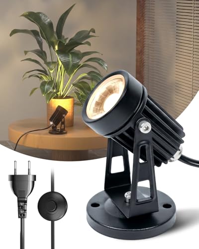 BrightArk Faretti LED da Interno 5W 3000K con Interruttore a Piede, Spotlight regolabile per lampada per piante da interno, pavimento, armadio, art decor, illuminazione d'accento, con cavo 1.8M