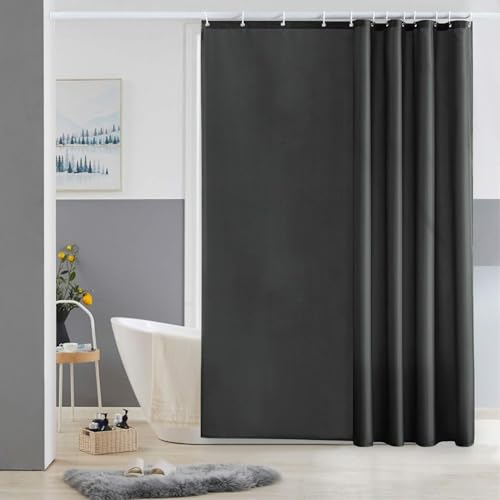 Furlinic 180x200 Duschvorhang aus Stoff, Badvorhang Anti-schimmel und Waschbar, Textile Vorhänge in Badezimmer für Badewanne und Dusche,Dunkelgraue Duschvorhänge mit 12 Duschvorhangringe.