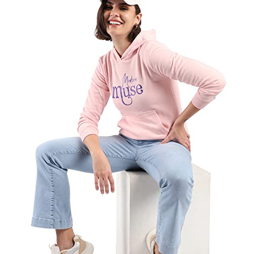 Image of PINACOLADA Women's Cotton Solid Printed Sweatshirt with Hoodie, Regular Fit for Casual Wear Full Sleeve Sweatshirt Crafted with Comfort Fit and High-Performance for Everyday Wear