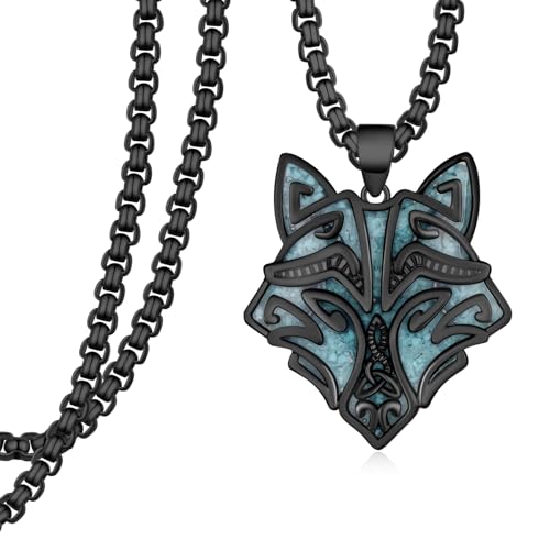Wolf Necklace for Men 925 Sterling Sliver Turquoise Wolf Necklace Viking Turquoise Jewelry Gifts for Men Women