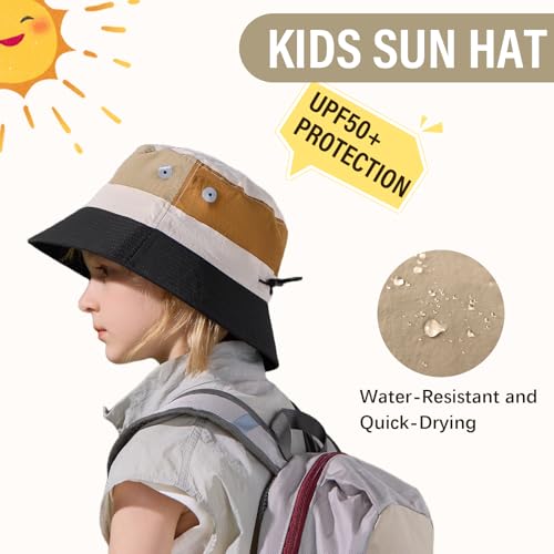 Image of Outdoor Kids Sun Hat Quick Dry Bucket Hat Multiple Color Patchwork for Boys Girls 8-15 Years UPF 50+ Summer Beach Hats