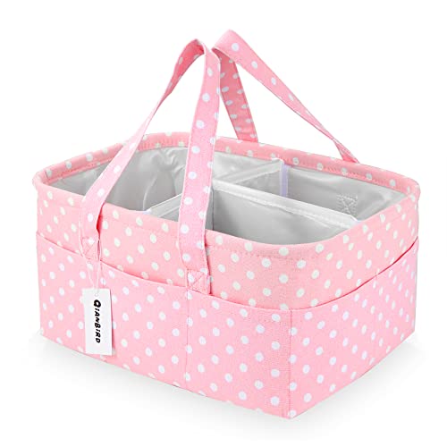 Image of Pink Diaper Caddy Organizer for Baby Girl-Large Portable Diaper Caddy Basket for Changing Table-Diaper Organizer Caddy-Car Travel Tote Bag-Newborn Registry Baby Shower Basket for Diapers & Wipes