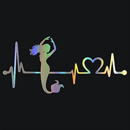 Amazon Vylymuses車のステッカーとデカールマーメイドハートビートlifelineのステッカー車バンパーステッカーon車 スタイリング防水ダズルカラー材質車のドアボディウィンドウビニールステッカー Xm 0415 ステッカー デカール 車 バイク