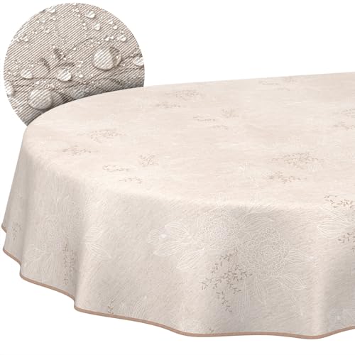 Stoff Tischdecke Tischwäsche Textil Tischtuch Baumwolle Polyester Gewebe abwaschbar pflegeleicht, in rund oval eckig Japondi Beige Oval 180x140cm mit Saum (Eingefasst)