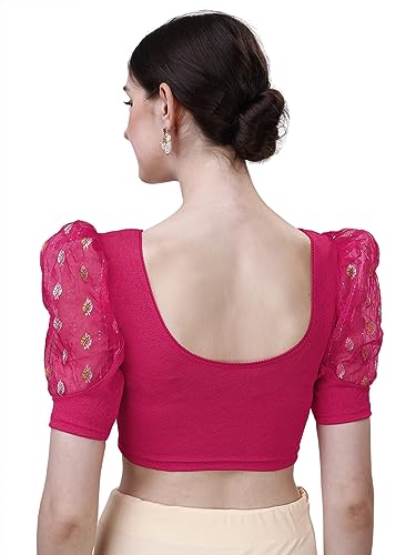 Image of SFT Women's Cotton Lycra Blend Readymade Saree Blouse with Round Neck Half Sleeves Solid Pattern Knit Weave Regular Fit and Pull On Closure