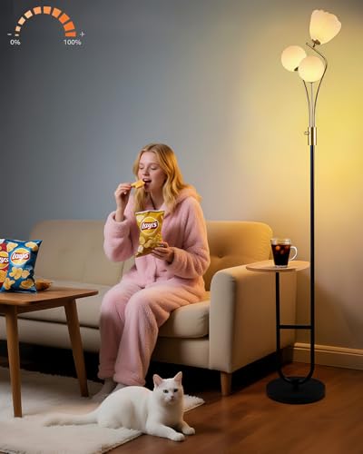 Image of Lightdot 65IN Floor Lamp with Tray Dimmable LED Floor Lamps with 3000K Bulbs Included, Unique Metal Pole Mid Century Modern Tall Standing Lamp for Living Room /Bedroom /Sofa Beside /Corner Decor
