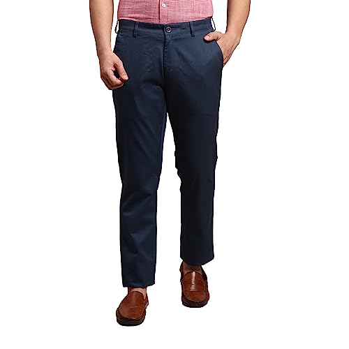 Image of Colorplus Men's Pure Cotton Solid Piece Dyed Pattern Contemporary Fit Flat Front Casual Trouser