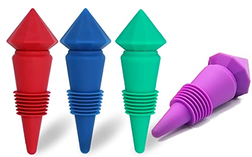 Wine Stoppers Silicone for Wine Bottles and beverage bottle stopper with Grip Top, Reusable wine corks for keeping the wine fresh, Assorted Colors, Set of 4(Brand: ANCwear)