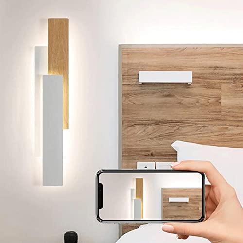 Aplique de pared LED regulable blanco con pantalla de madera para dormitorio 8
