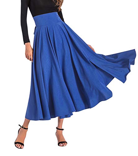 Aivtalk Women High Waist Long Skirt with Slit Pockets Bow Tie Pleated Maxi Skirt