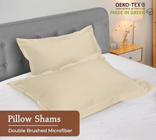 Image of Royale Linens Pillow Shams 2 Pack King Size 20x36 Inch - Brushed 1800 Microfiber - Bed Pillow Shams, Wrinkle Resistant Super Soft and Cozy - Back Overlap Closure - Oxford Pillowcase (King, Sand)