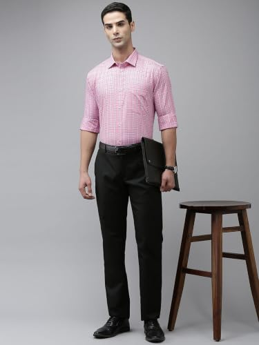 Image of Park Avenue Men's Pure Cotton Checks Pattern Slim Fit Semi Cutaway Collar Full Sleeve Formal Shirt