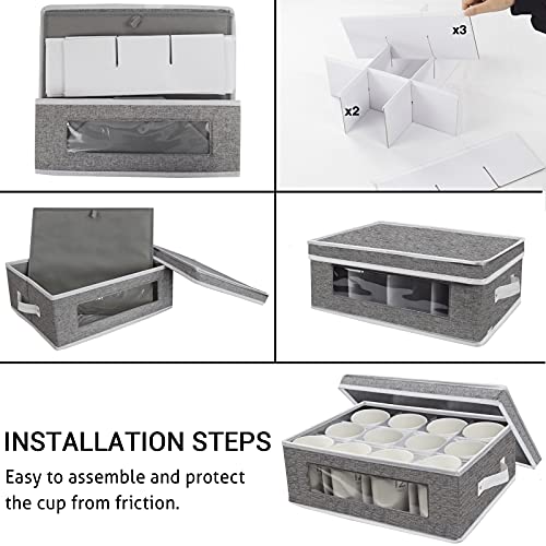 Homyfort Mug Storage Box, China Storage Containers Organizer Hard Shell With Dividers For 12 Coffee Mugs, Tea Cup, Moving & Packing (Grey) #TOP6