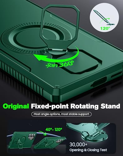 CENMASO Magnetic Case for Samsung Galaxy S25 Ultra with 360° Spin Stand, Compatible with Magsafe, Military Grade Protection, Shockproof Case for Galaxy S25 Ultra with Kickstand & Ring Stand, Green - image 5