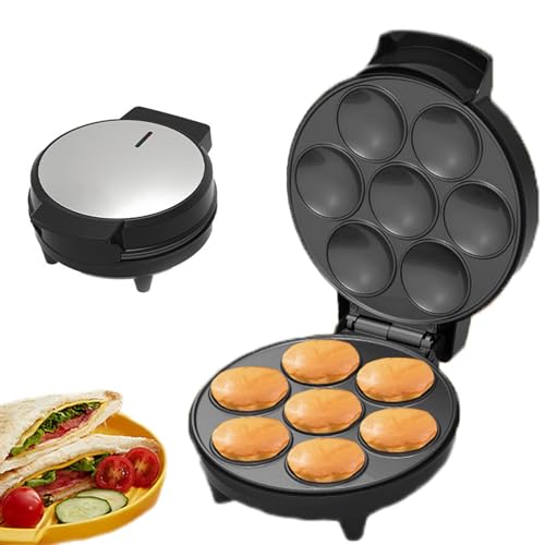 Mini máquina de fazer bolos e quiches, para cupcakes, com lâmpada LED e base antiderrapante, com aquecimento em ambos os lados, ideal para pequeno-almoço e lanches infantis.